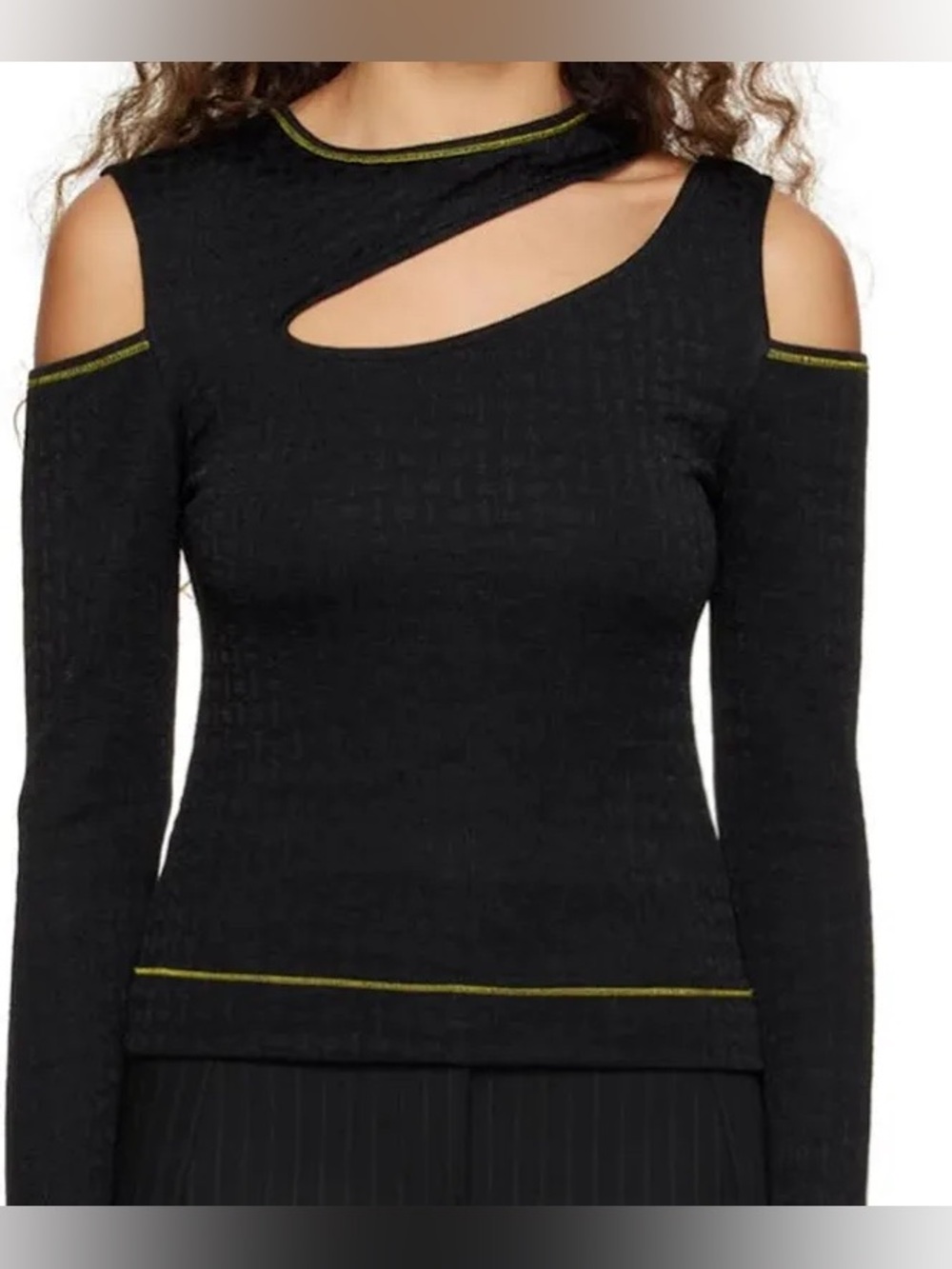 Ganni jersey blouse cutout cold shoulder long sleeve black top M/38 NWT - Picture 12 of 16